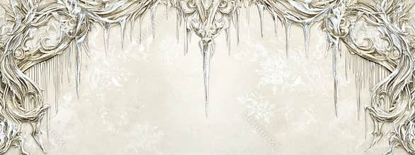 Beige background with baroque harp border featuring snow patterns