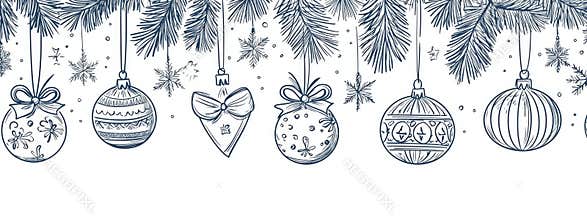 A hand-drawn, sketch-line style doodle of a Christmas ball element background. Cute, merry Christmas bauble for borders