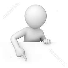 Little 3d human points a finger down