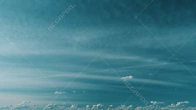 Sky Blue Or Azure Sky And Clouds. Soft White Clouds On Pastel Blue Sky Background.