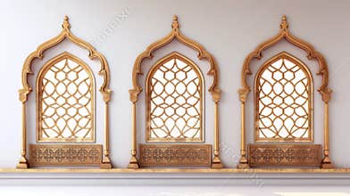 Illustration of traditional islamic arched gate frame, muslim mosque, arabian royal palace, ancient indian architecture