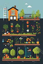 Nature& x27;s Harvest: A Vibrant Urban Garden with Organic Planting, Fresh Vegetables, and Colorful Flowers, Cultivated