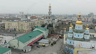 Kharkiv Ukraine war building Kharkov drone aerial architecture landscape