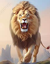 Portrait of a beautifull big lion on a neutral white background cartoon
