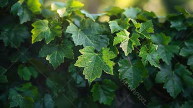 Lush grape leaves displaying vibrant green foliage in sunny vineyard