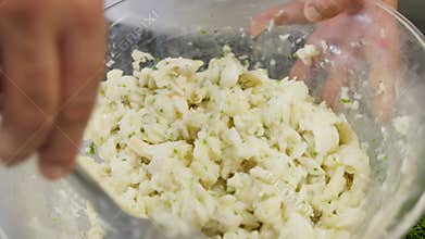 Chef Prepares A Swordfish And Basil Timbale For Seafood Appetizer