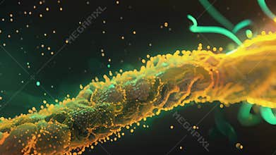 A closeup of the protective myelin sheath surrounding a myelinated axon preventing signal loss