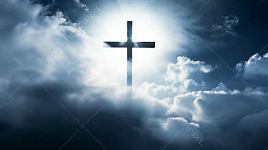 Cross Illuminated by Sunlight in Cloudy Sky. Generative ai