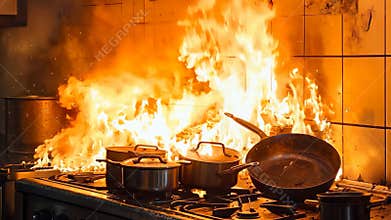 A kitchen with a stove that has pots and pans on it