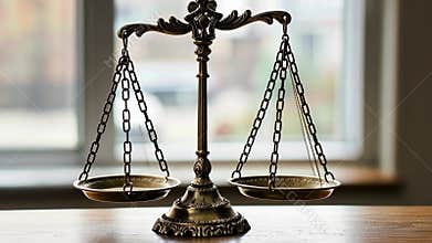 Justice scales balancing representing law and legal system