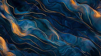 Abstract fluid art painting in alcohol ink technique with gold veins. Mixing acrylic paints with epoxy resin creates the