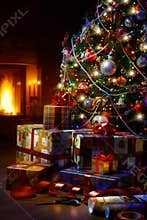 Art Christmas Tree and Christmas gift boxes