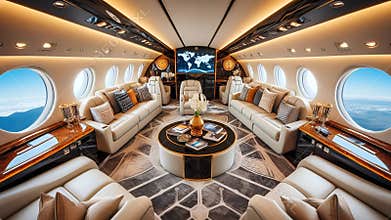 luxurious private jet interior with modern furnishings