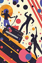 Vertical poster design in flat simple style, flat retro patterns like stripes or polka dots, flat
