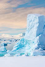 Iceberg at sunset in Hanusse Bay, Antarctica.