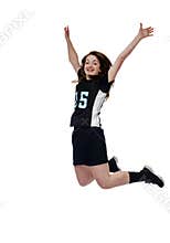 Girls Lacrosse isolated on white jumps