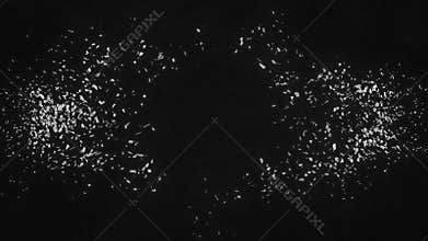 Shattered Word Review. Explosion fractured loop animation. Alpha channel