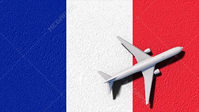France National Flag And Airplane Fly. Aircraft Flies To Country. Flight And Travel 3D Illustration