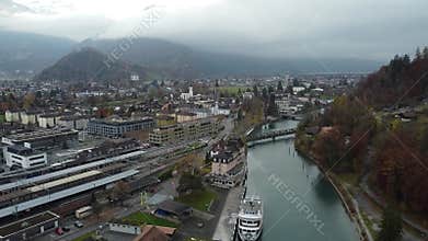 Areal 4k footage for river at Interlaken, Switzerland