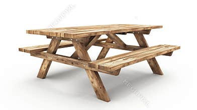 Camping, garden or park wood furniture with seat for barbecue, front and side views isolated on white background, 3d