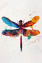 Colorful dragonfly painting on white background logo illustration