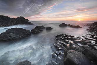 Sundown over Giants Causeway, North Ireland