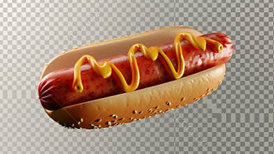 Isolated 3D hot dog on transparent background. Vectr illustration of traditional American fast food made of sesame buns