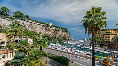 Panoramic view of Fontvieille timelapse - new district of Monaco.