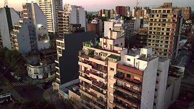 View on high-storey city buildings, dense urban development