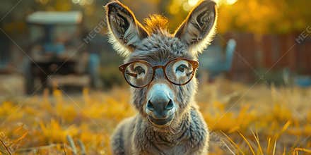 Donkey Wearing Glasses in Flower Field
