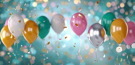 Colorful Balloons and Confetti