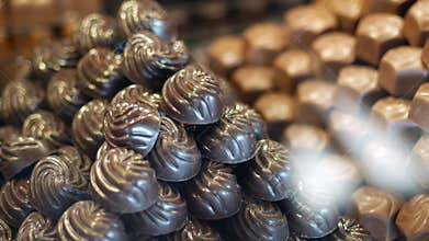 dark chocolate candy displaying at shop
