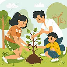 Family planting a tree together