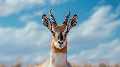 Impala antelope against blue sky.