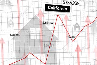 Real Estate Prices going high in California, background design with minimalist graph and shapes