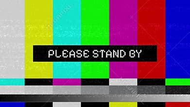 Retro TV Test Pattern with Please Stand By Message and Static Noise