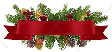 Christmas decoration element with straight red ribbon