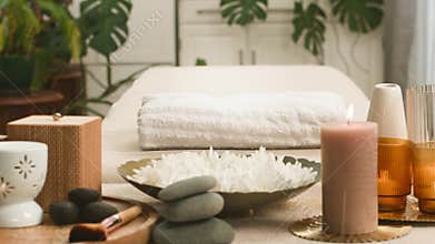 Serene Spa Setting Ready for a Relaxing Wellness Treatment for a Black Woman