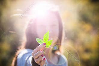 Girl Holding Marijuana Leaf