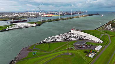The Maeslantkering, or Maeslant barrier, is a storm barrier in the Rhine Delta in the Netherlands for flood protection