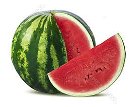 Big watermelon and slice on white background