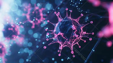 Microscopic view of virus showing structure and contagion