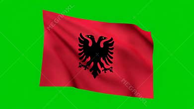 Albanian flag waving on green screen with double headed eagle symbol patriotic national symbol