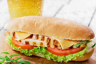 Sandwich with tomato and cheese grilled chicken