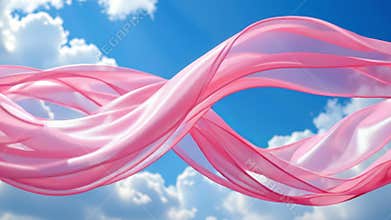 Pink fabric ribbon sky cloud abstract flowing breeze bright summer silk chiffon airy soft texture sunlight daylight airy movement
