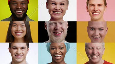 Vibrant collage of joyful faces showing diverse emotions