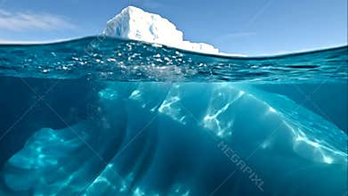 Massive Iceberg Underwater Split View.