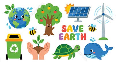 Cute Environmental Protection and Sustainability Elements Collection