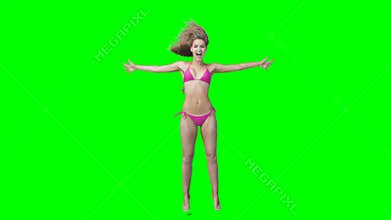 Blonde girl perform a jumping jack