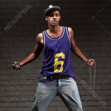 Hip-hop style man holding chain
